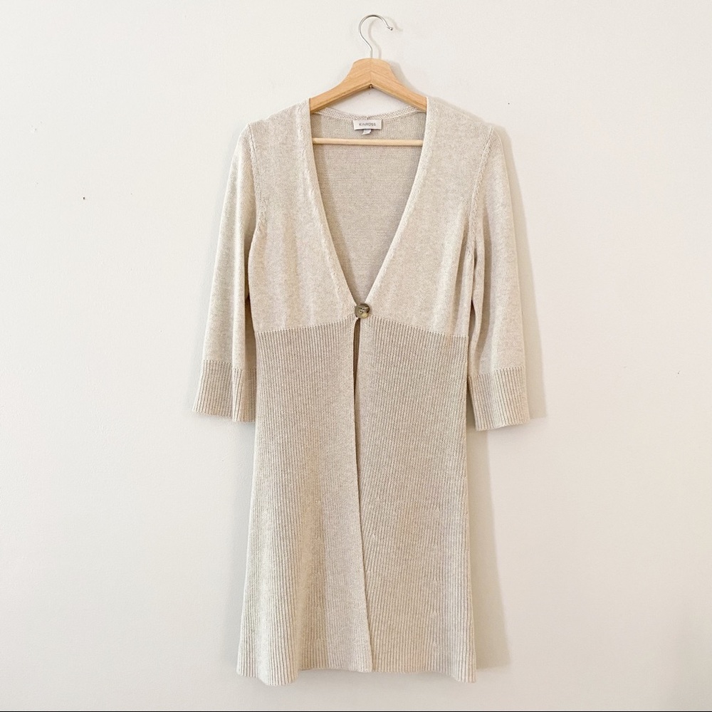 Kinross Cardigan Long Ribbed Knit button oatmeal S
